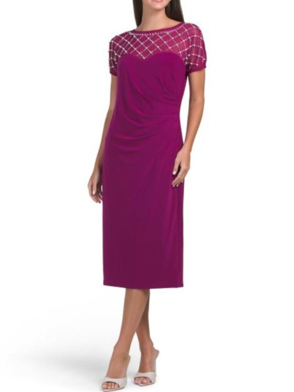 MARINA Made In Usa Embellished Sheath Dress